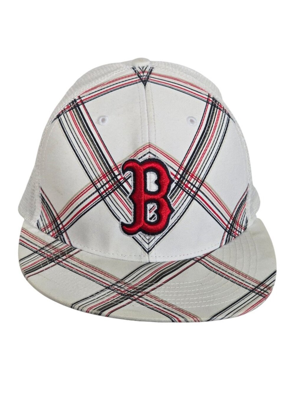 Boston Red Sox Plaid Trucker Hat White Snapback Cap 47 Brand MLB Adjustable